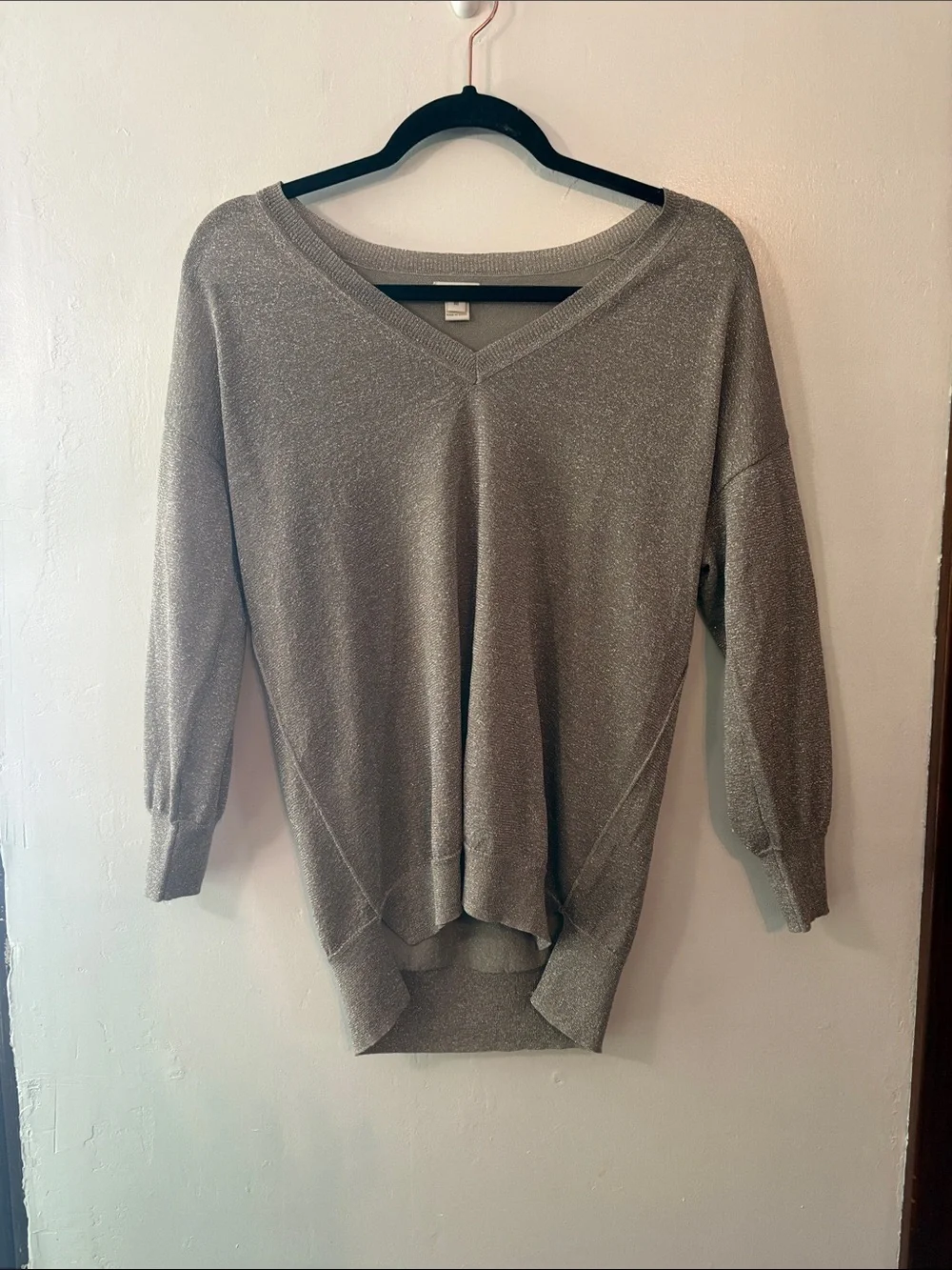 J. Crew Shimmery Gray V-Neck Sweater